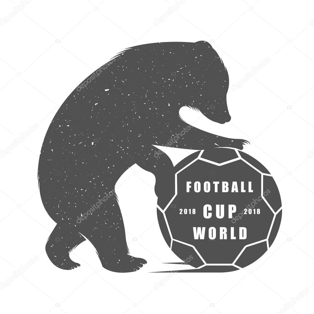 Vector Illustration Bear Football with sign World Cup on a white background. Bear Symbol Can be used for T-shirts print, labels, badges, stickers, logotypes vector illustration