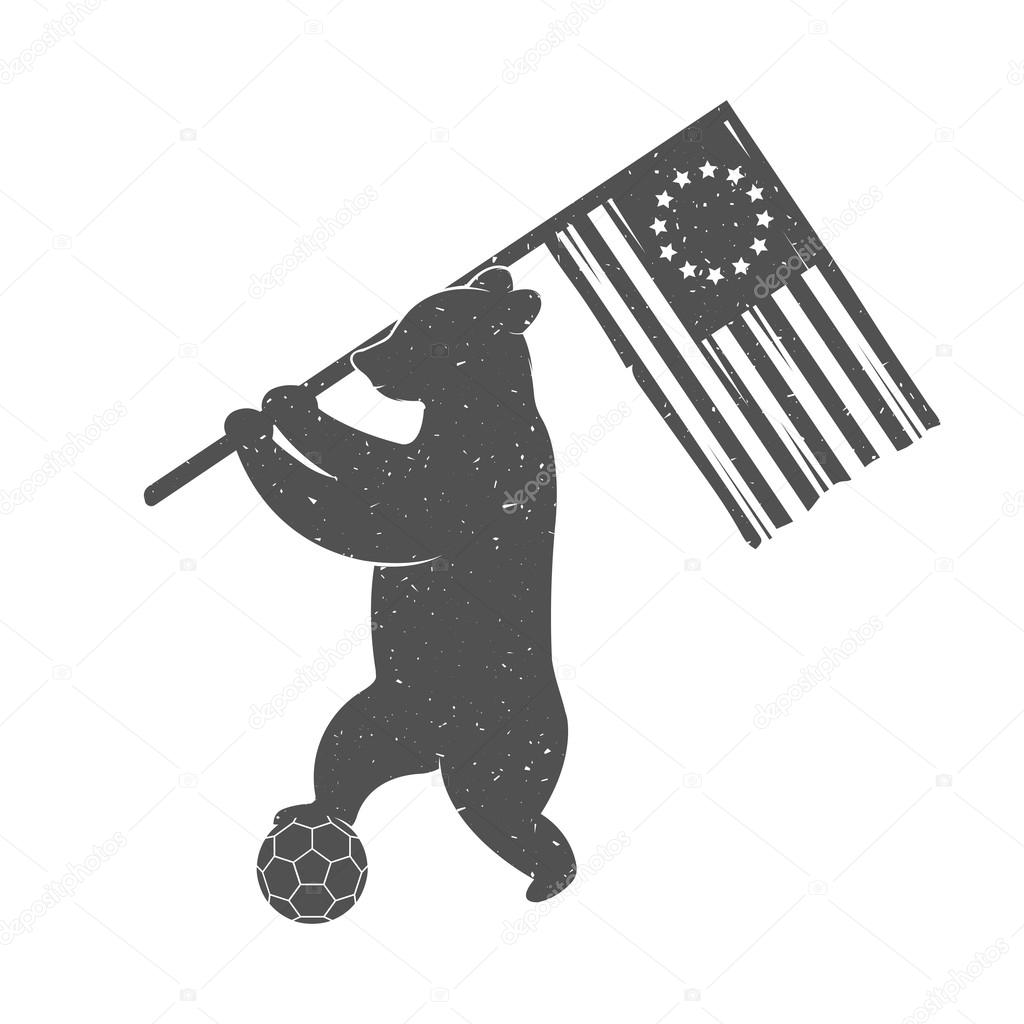Vector Illustration Bear Football with Ball on a white background. Bear Symbol Can be used for T-shirts print, labels, badges, stickers, logotypes vector illustration