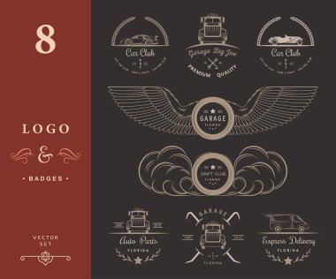 Vintage rozetleri otomobil kulübü ve garaj