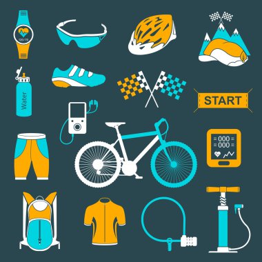 Vector set of icons about cycling on a white background