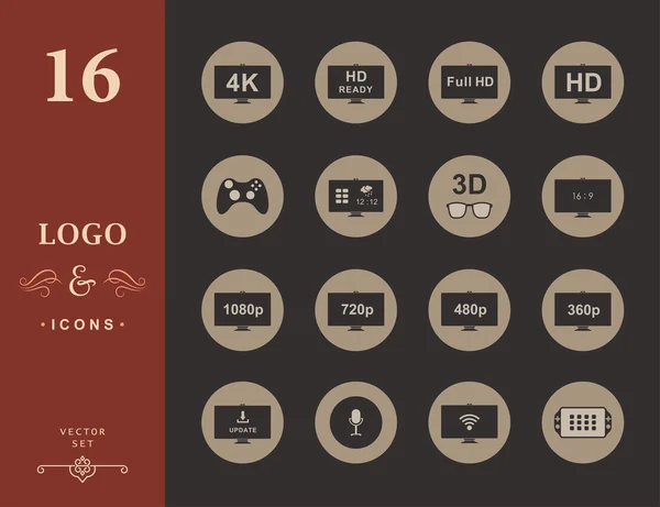 Conjunto de iconos e insignias TV y vídeo — Archivo Imágenes Vectoriales