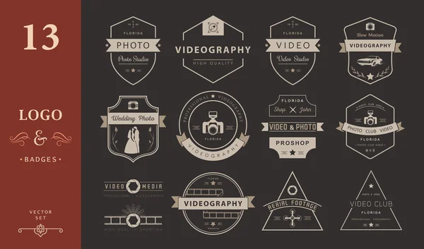 Vector set of badges Photography and Videography — Stock Vector