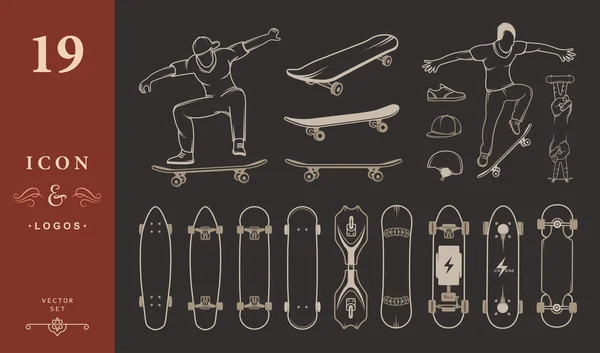 Set of Skateboards, Equipment, and Elements of Street Style