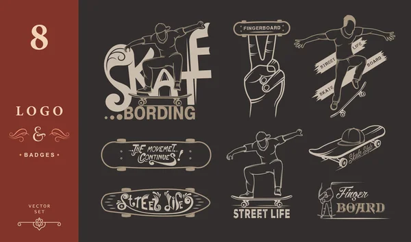 Conjunto de emblemas, logotipos e insignias de skateboarding — Vector de stock