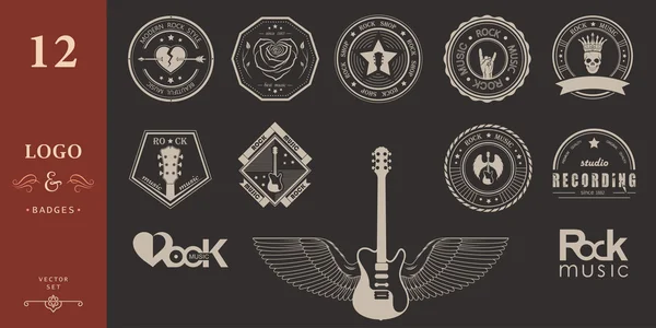 Ställa in emblem av rockmusik och rock and roll — Stock vektor