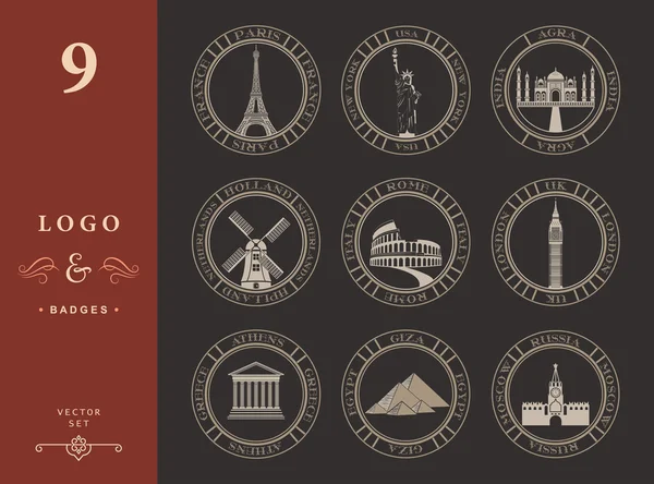 Set de iconos vectoriales de viajes y visitas turísticas — Archivo Imágenes Vectoriales