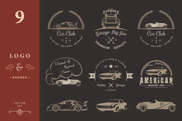 Set de insignias vintage club de coches y garaje — Vector de stock