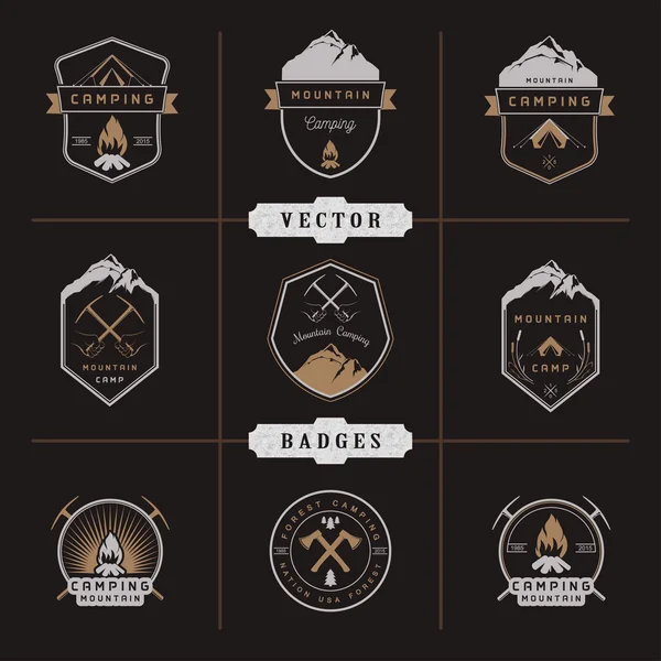 Set of Vector Badges Camping and Hiking — Διανυσματικό Αρχείο
