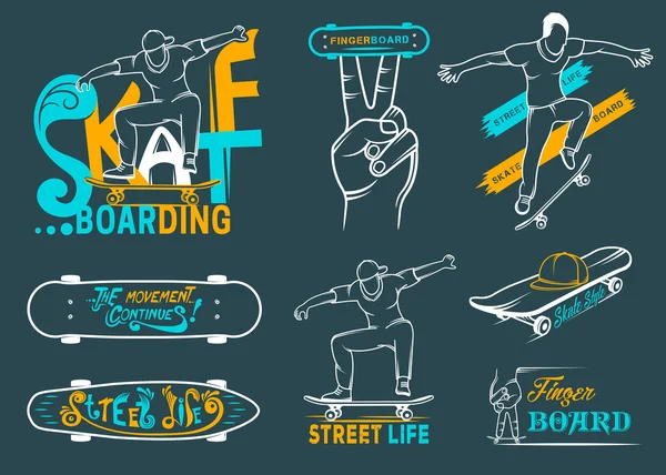 Conjunto de emblemas, logotipos e insignias de skateboarding — Archivo Imágenes Vectoriales