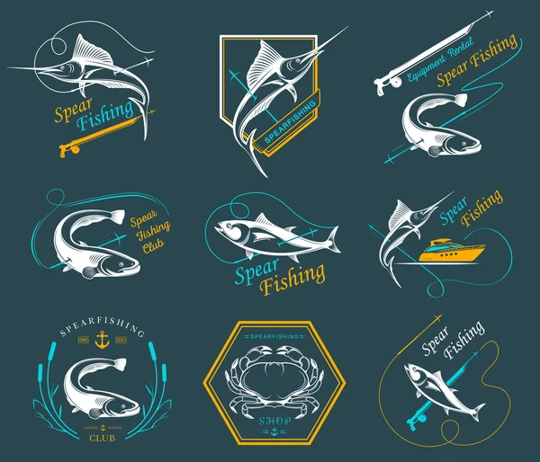 Grand ensemble de logos, insignes et icônes Spearfishing — Image vectorielle