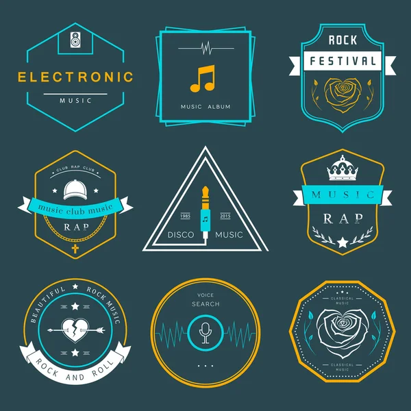 Badges vectoriels Musique rock, rap, classique et disco — Image vectorielle