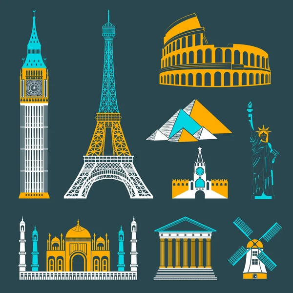 Set of Icons of Travel and Landmarks — Stock Vector