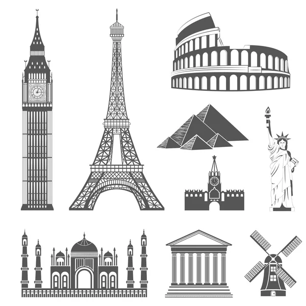 Set of Icons of Travel and Landmarks — Stock Vector