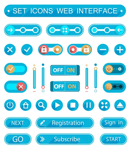 Botones e interruptores azules en un estilo minimalista — Vector de stock