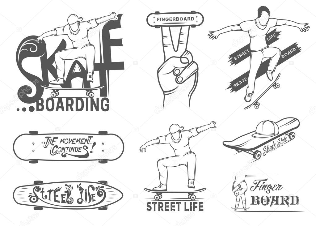 Set of Skateboarding Emblems, Logo and Badges