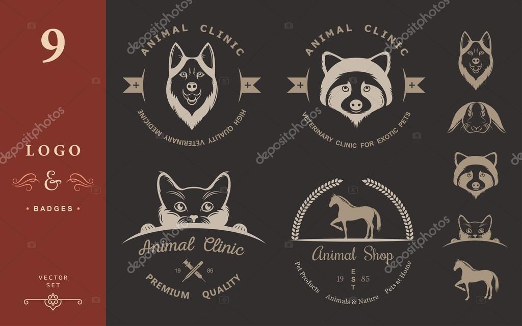 Set of vintage logo and logotype elements for pet shop, pet house, pet and exotic animals clinic.