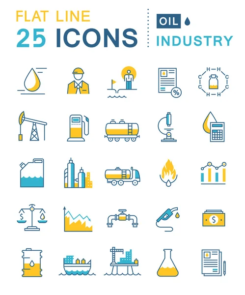 Set Vector Flat Line Icons Oil Industry — Stock Vector