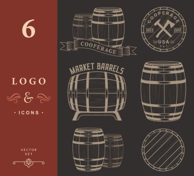 Vector set and logos cooperage workshops clipart