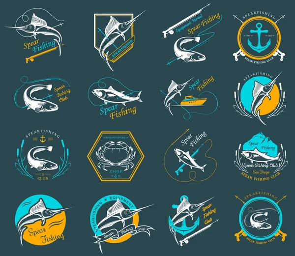 Definir Logotipos e Distintivos de Pesca —  Vetores de Stock