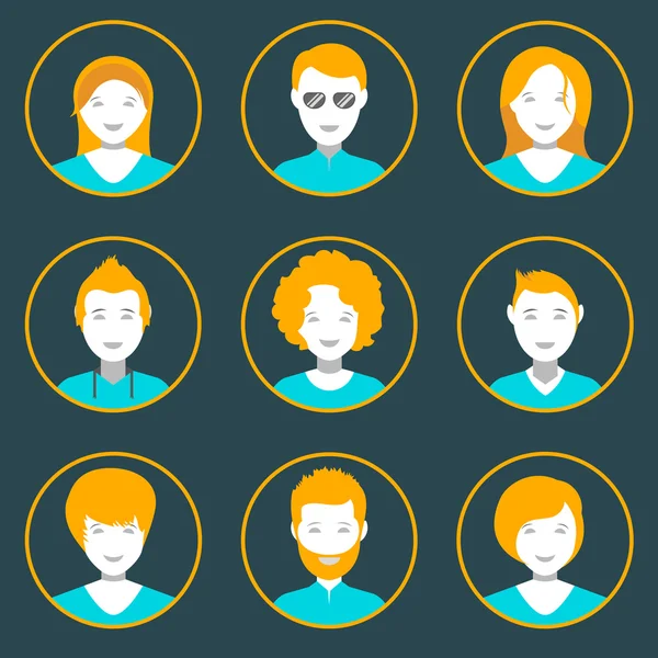 Conjunto de personas avatar en estilo de diseño plano — Vector de stock