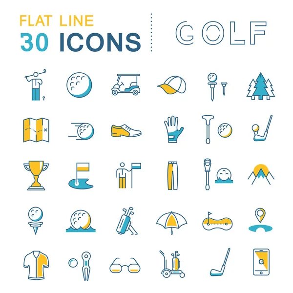 Set Vector Flat Line Iconos Golf — Archivo Imágenes Vectoriales