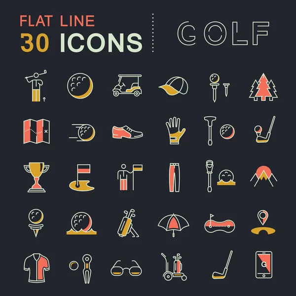 Set Vector Flat Line Icons Golf — Stock Vector