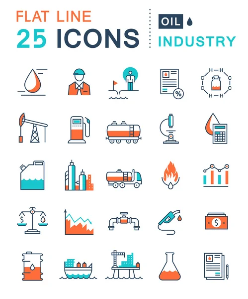 Set de iconos de línea plana vectorial Industria petrolera — Vector de stock