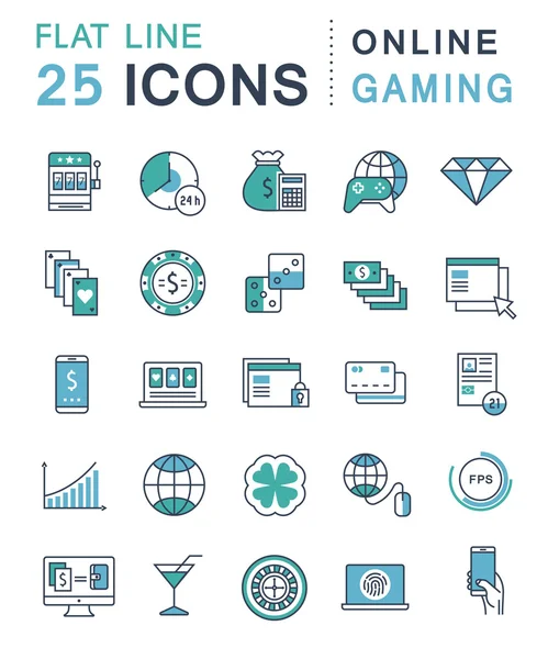 Set de iconos de línea plana Vector Online Gaming — Vector de stock