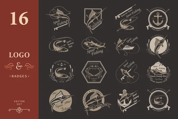 Set logos and Badges Spearfishing — Stockový vektor