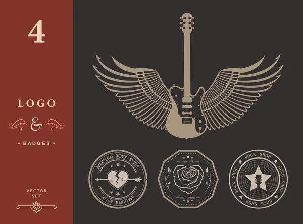 Набір старовинних логотипів рок-музики та рок-н-ролу — стоковий вектор