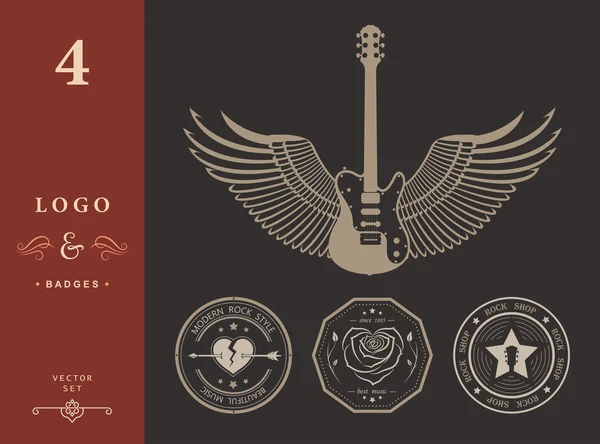 Logotipos vintage de música rock y rock and roll — Vector de stock