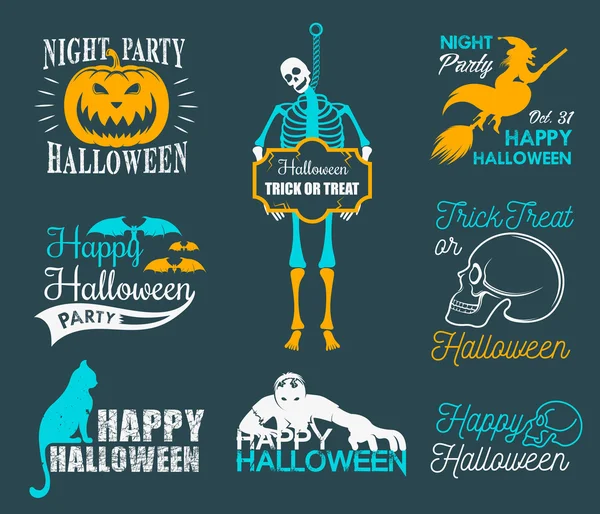 Conjunto de carteles e insignias de Halloween. Ilustración vectorial . — Vector de stock