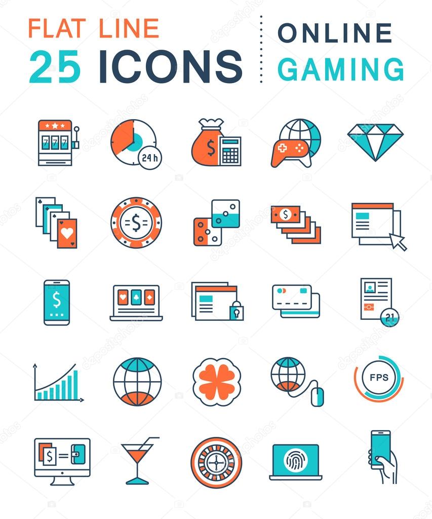 Set Vector Flat Line Icons Online Gaming