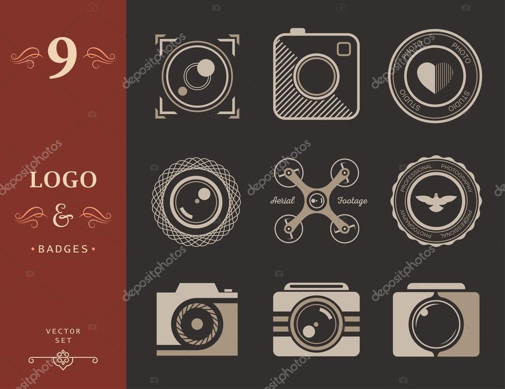 Vector collection of photography logo templates. Photography vintage and modern badges and photo labels. Photocam logotypes.