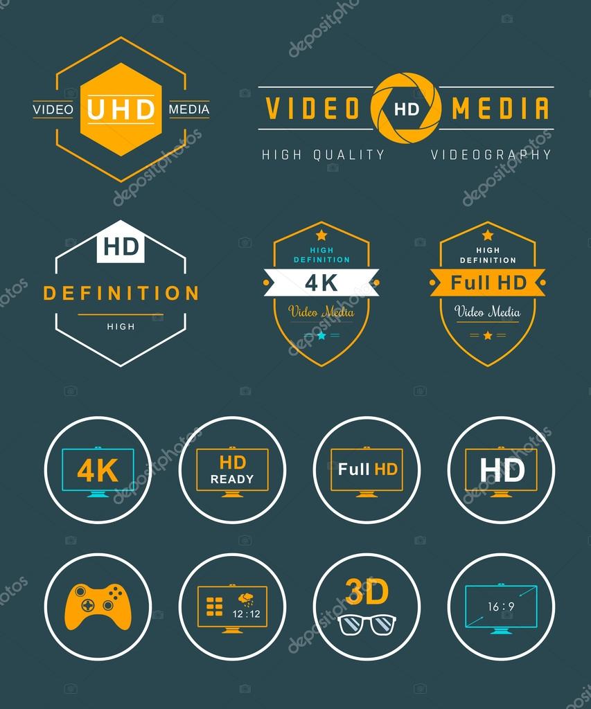 Television set symbols isolated on white background. Vector collection label, sign, logo and badges tv, smart tv, and others formats tv and definition - Stock Vector.
