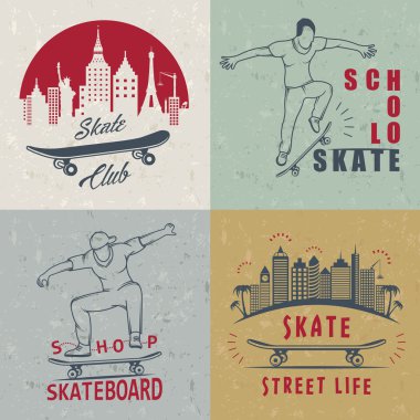 Vektör Retro kaykay Logo ve rozet ayarla