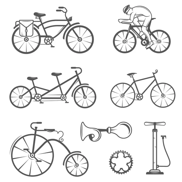 Набор винтажных знаков и силуэт Велосипедный и велосипедный спорт — стоковый вектор