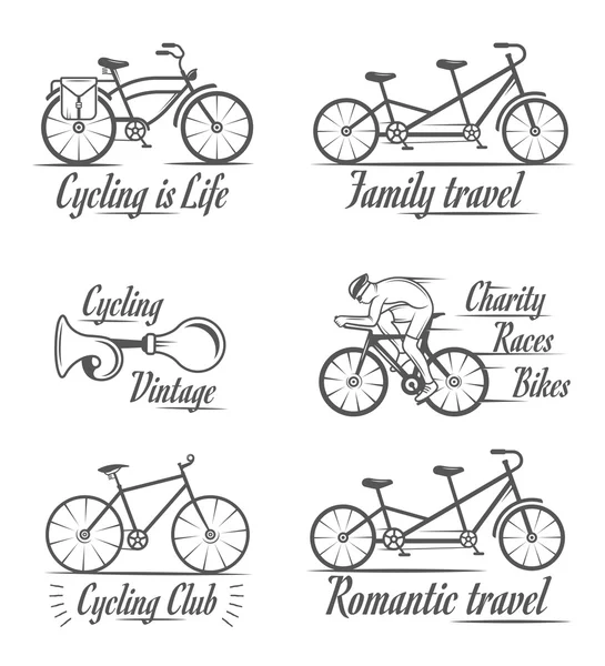 Ορίσετε Vintage ποδηλασία και ποδηλάτων σημάδι και εμβλήματα — Διανυσματικό Αρχείο