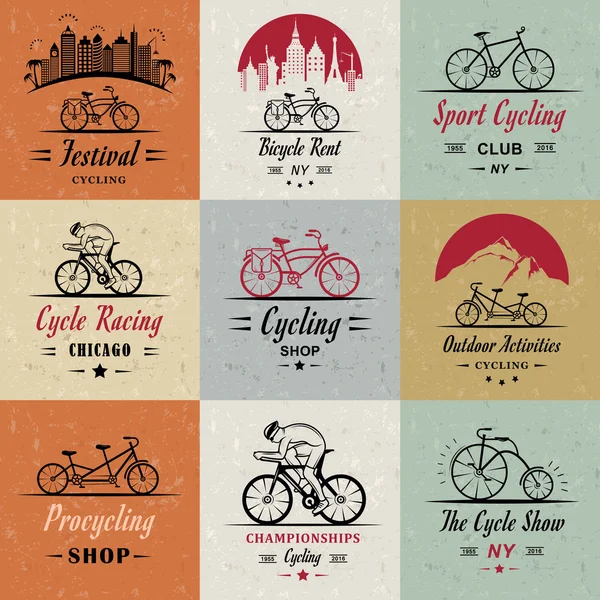 Set Vintage Ciclismo e bicicleta sinal e emblemas —  Vetores de Stock