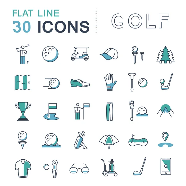 Set Vector Flat Line Icons Golf — Stock Vector