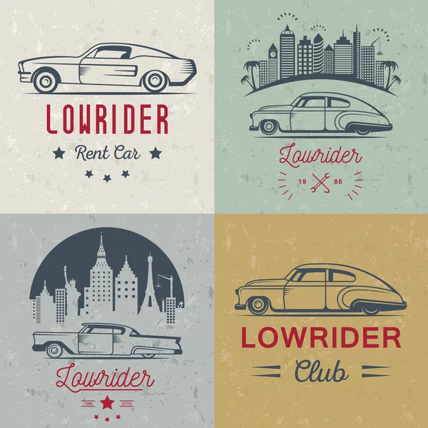 Set Vintage Lowrider insignia y signo — Vector de stock