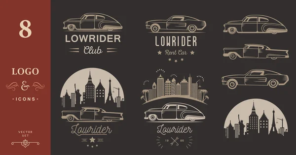 Set Vintage Lowrider insignia y signo — Vector de stock