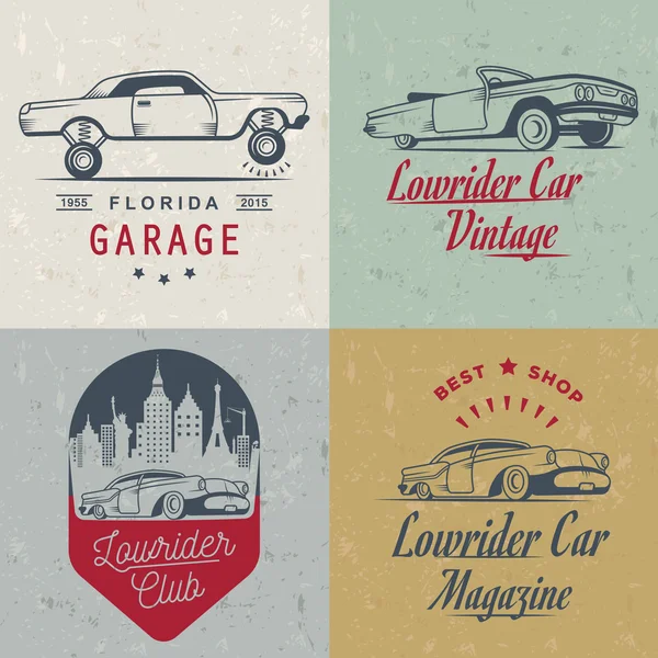 Set Vintage Lowrider insignia y signo — Vector de stock