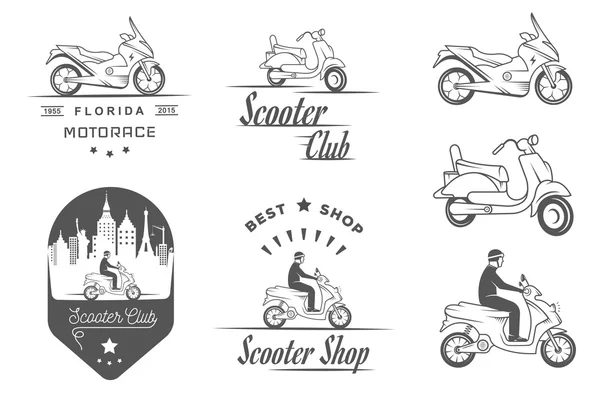 Set Vector Vintage Signo y Logos Scooter — Vector de stock