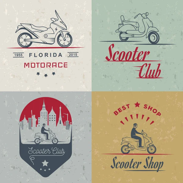 Set Vector Vintage Signo y Logos Scooter — Vector de stock