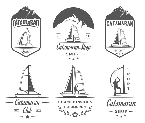 Definir Logos e emblemas de catamarã —  Vetores de Stock