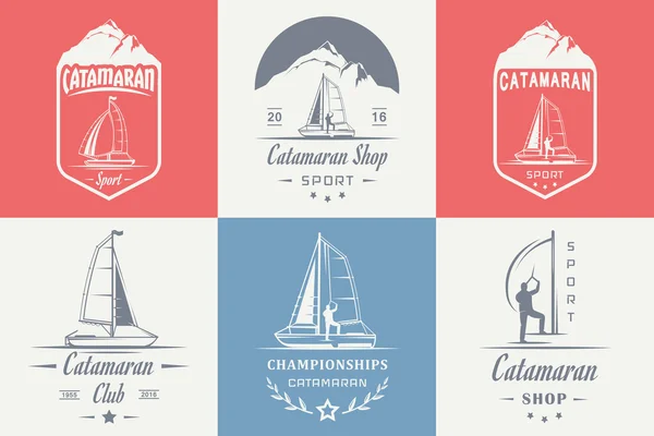 Set Catamaran Logos and Badges — Stock Vector