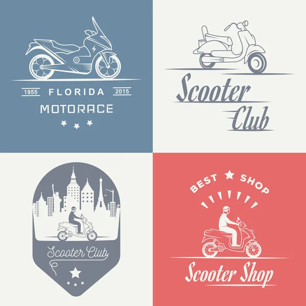 Набор векторных винтажных знаков и логотипов скутер — стоковый вектор