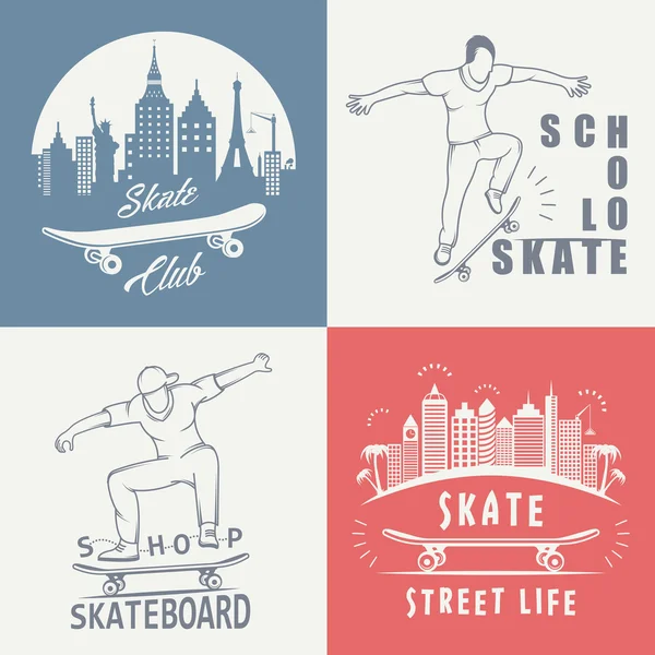 Definir Vector Retro Skateboarding logotipo e emblema — Vetor de Stock