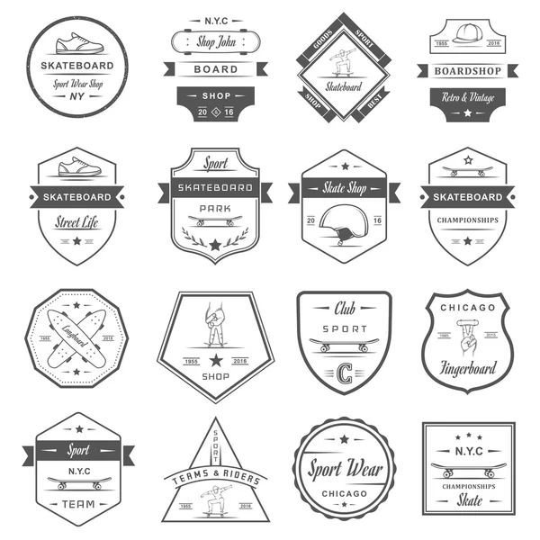 设置矢量复古滑板标志和徽章 — 图库矢量图片